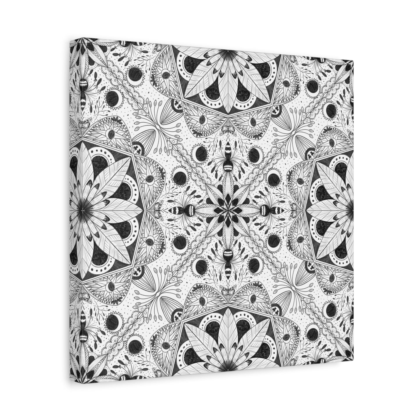 Black and White Floral Pattern Canvas Wall Art - Witchy Moth and Moons