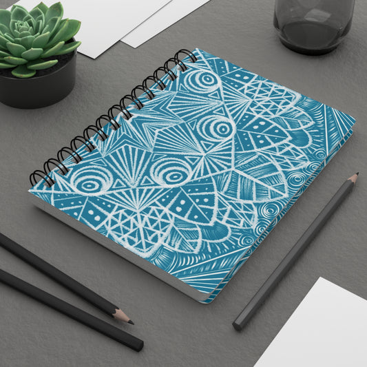 Mandala Spiral Bound Journal, Teal and White Notebook, Mandala Pattern Sketchbook, Artistic Journal, Boho Diary, Zen Planner