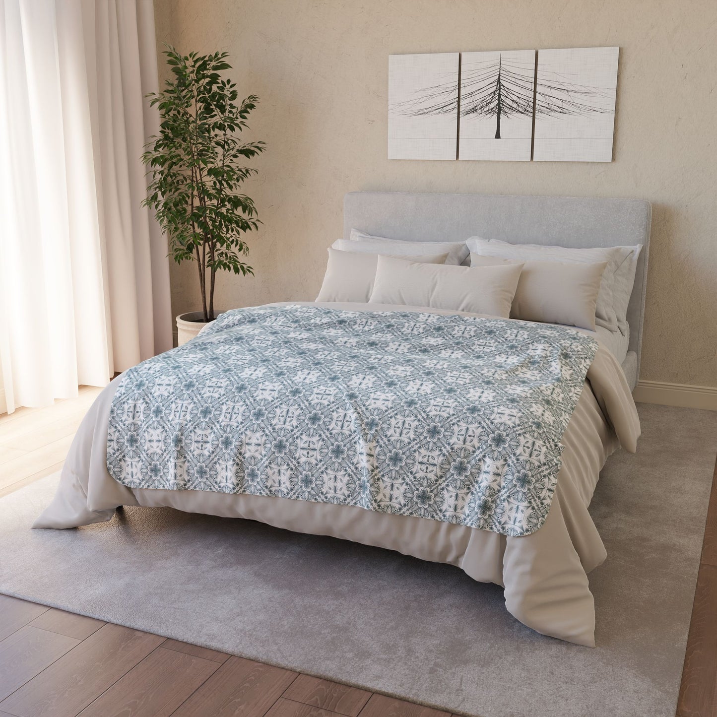 Cozy Fleece Sherpa Blanket - Botanical Design for Warmth and Comfort