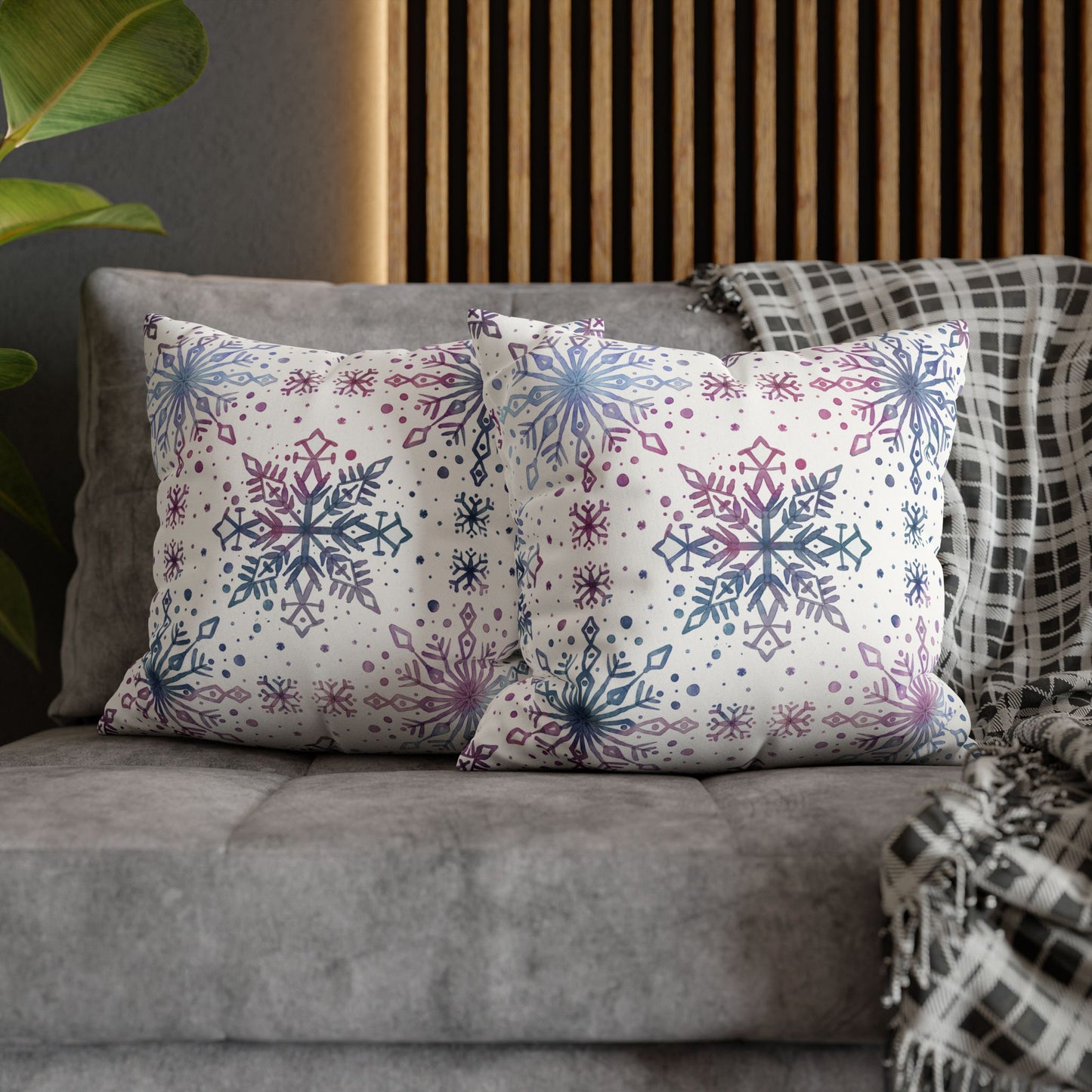Pillowcase Watercolor Snowflake Design - Blue, Pink and Purple