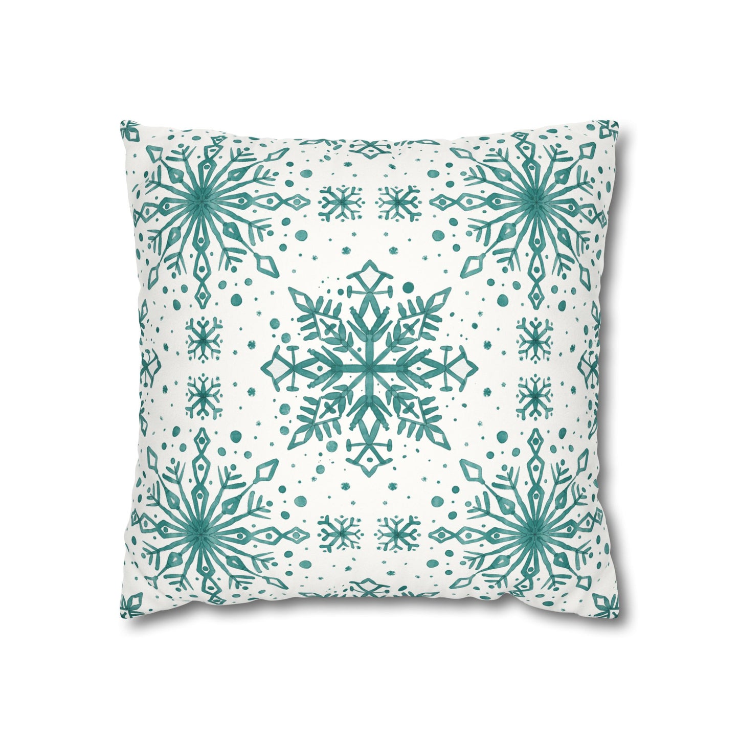 Pillowcase Watercolor Snowflake Design - Teal and White
