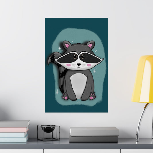 Vertical Poster, Raccoon Art Print, Matte Wall Decor, Midnight Mischief by Anndria, Animal Lover Gift, Nature Illustration, Cute Home Decor,