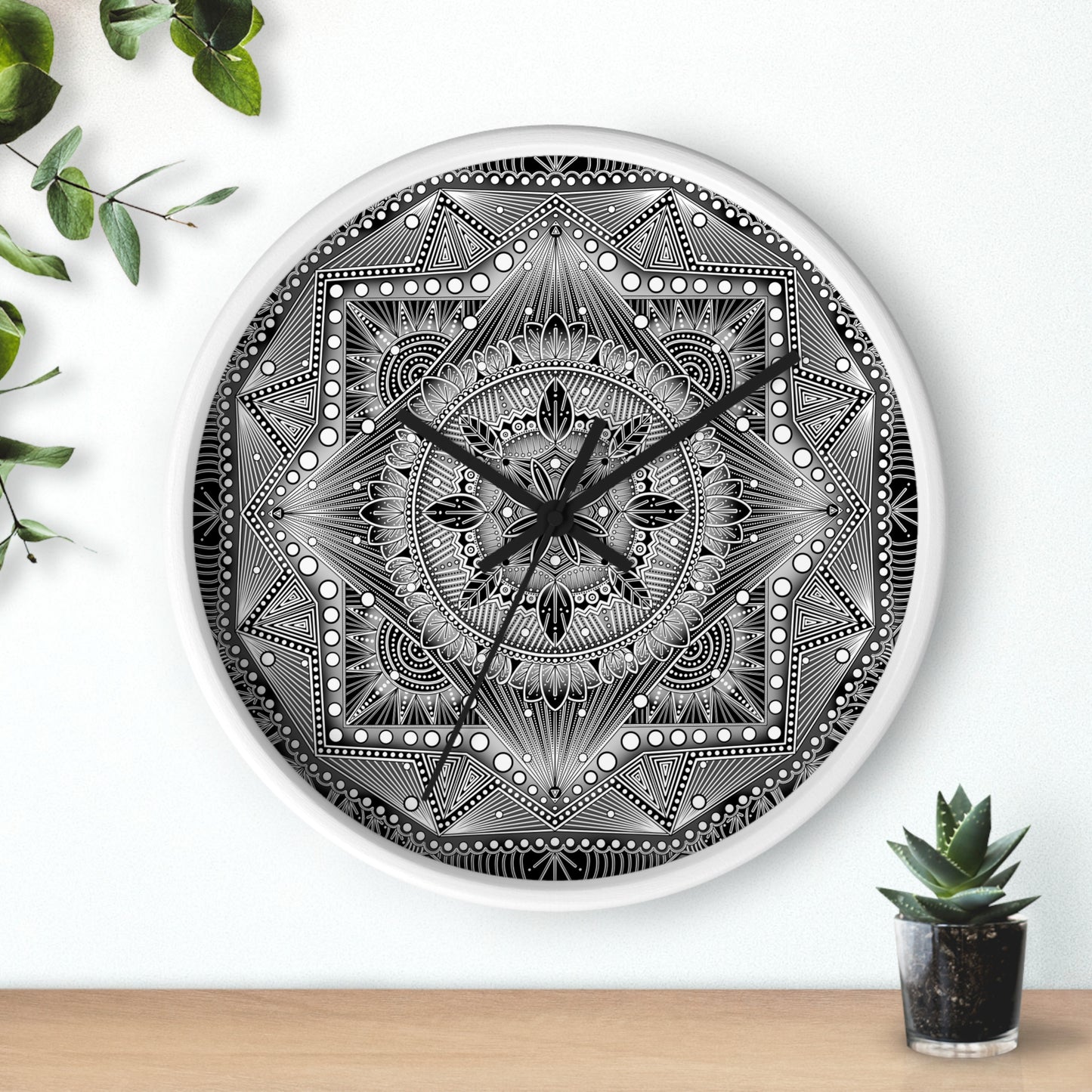 Mandala Wall Clock, Black and White Boho Home Decor, Unique Mandala Artwork, Modern Wall Clock, Mandala Design Decor, Mandala Clock
