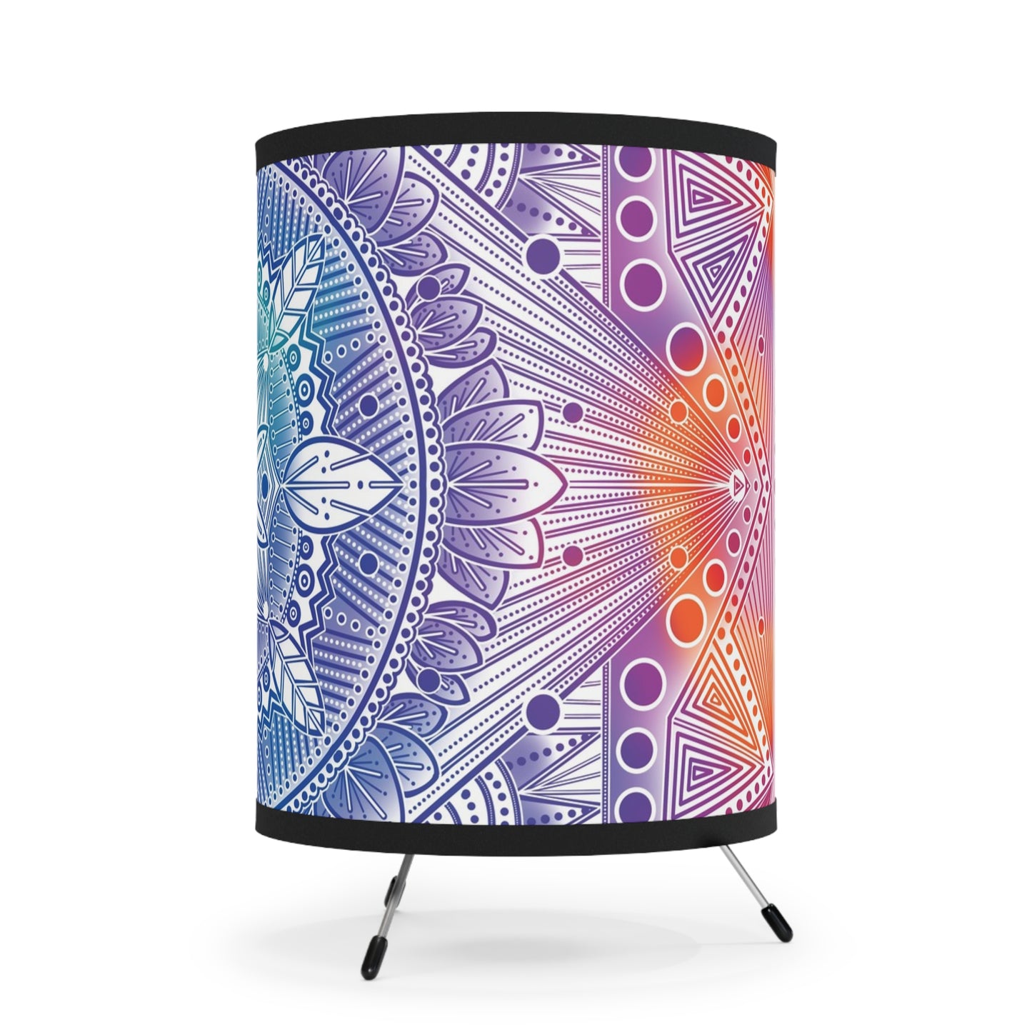 Lamp Shade, Rainbow Holographic Mandala Design by Anndria, Unique Tripod Lamp for Home Decor, US\CA Plug, Custom Printed Lighting,
