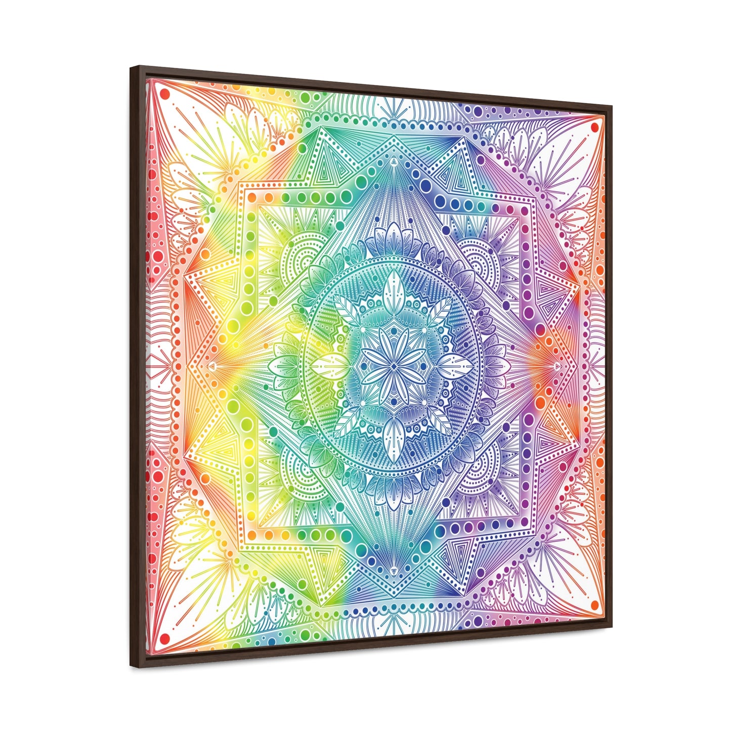 Canvas Prints, Holographic Rainbow Mandala Artwork, Square Frame, Psychedelic Wall Decor, Abstract Art Gift