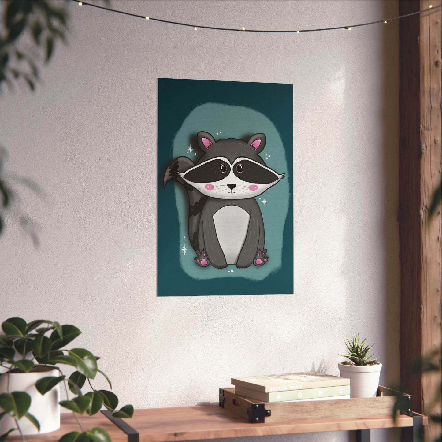 Vertical Poster, Raccoon Art Print, Matte Wall Decor, Midnight Mischief by Anndria, Animal Lover Gift, Nature Illustration, Cute Home Decor,