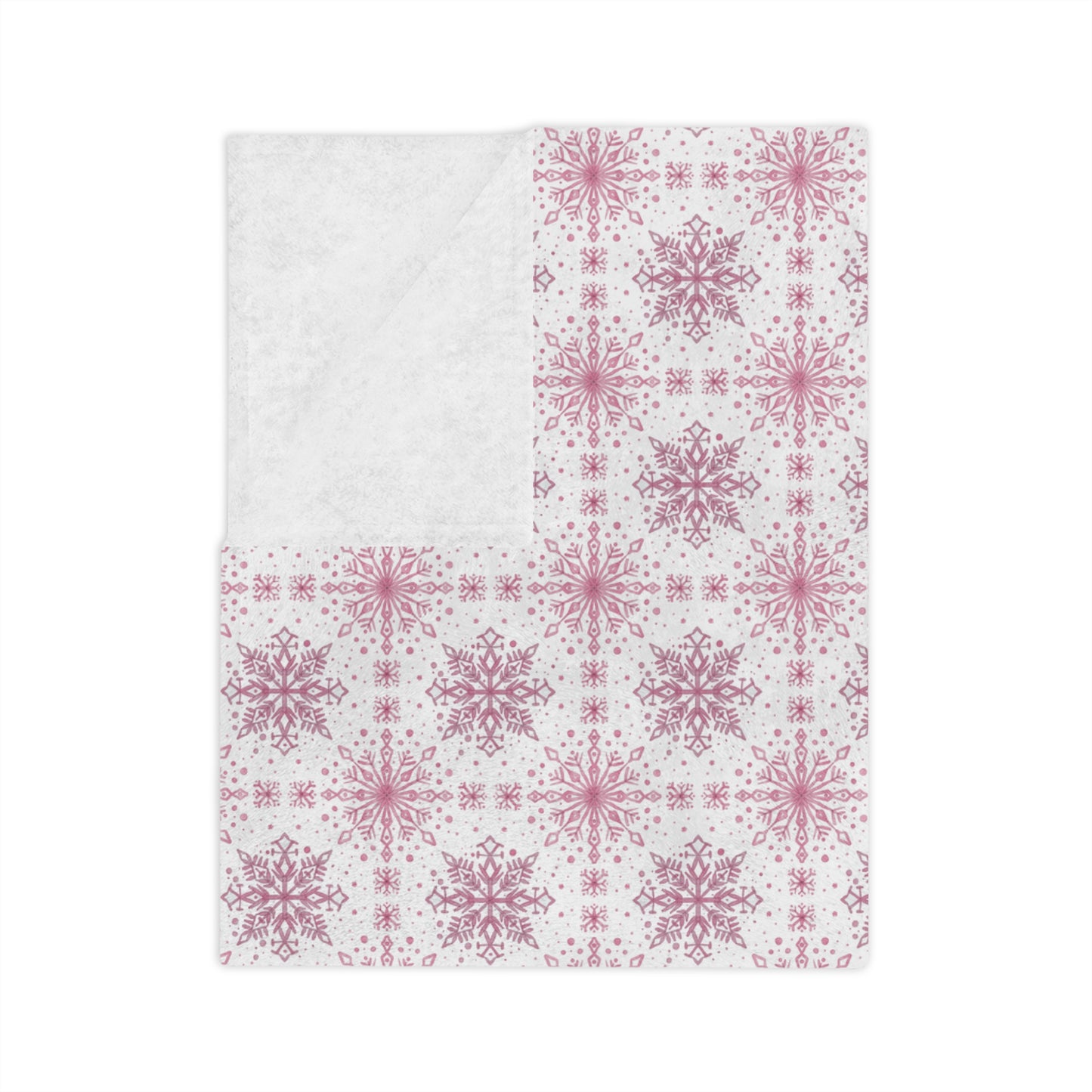 Velveteen Microfiber Blanket - Watercolor Snowflake Design by Anndria - Pink and White