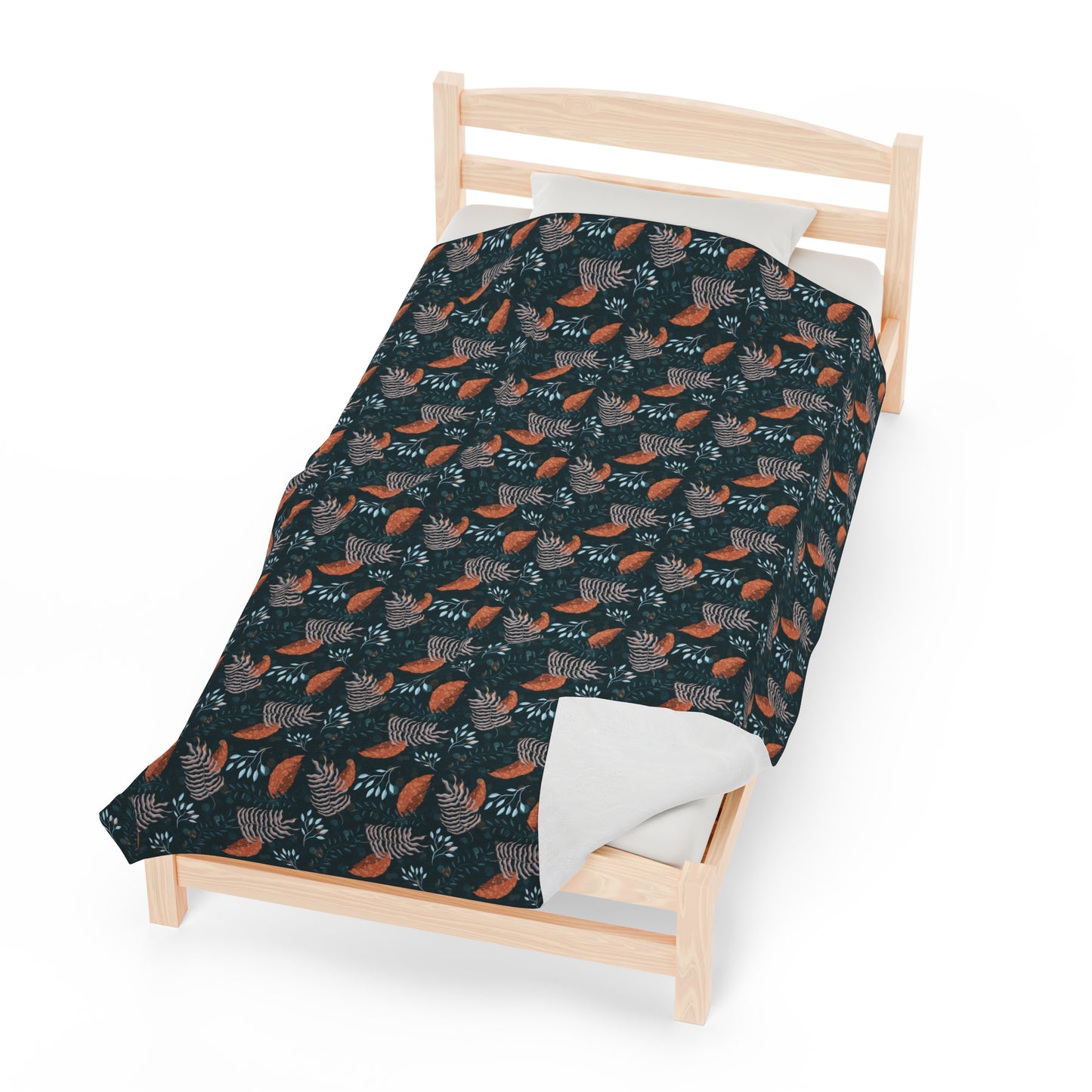 Plush Blanket - Earthy Teal, Orange and Taupe Botanical Pattern by Anndria