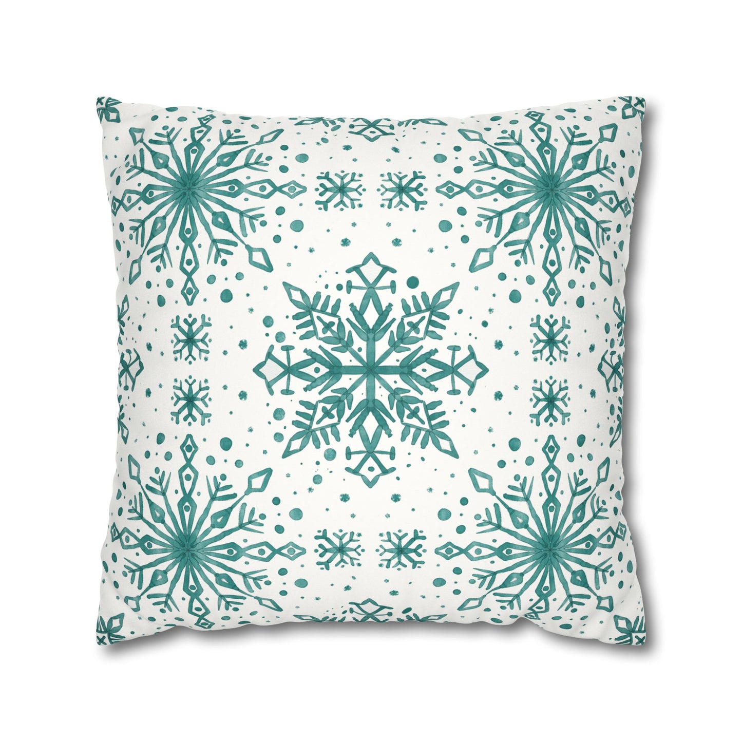 Pillowcase Watercolor Snowflake Design - Teal and White