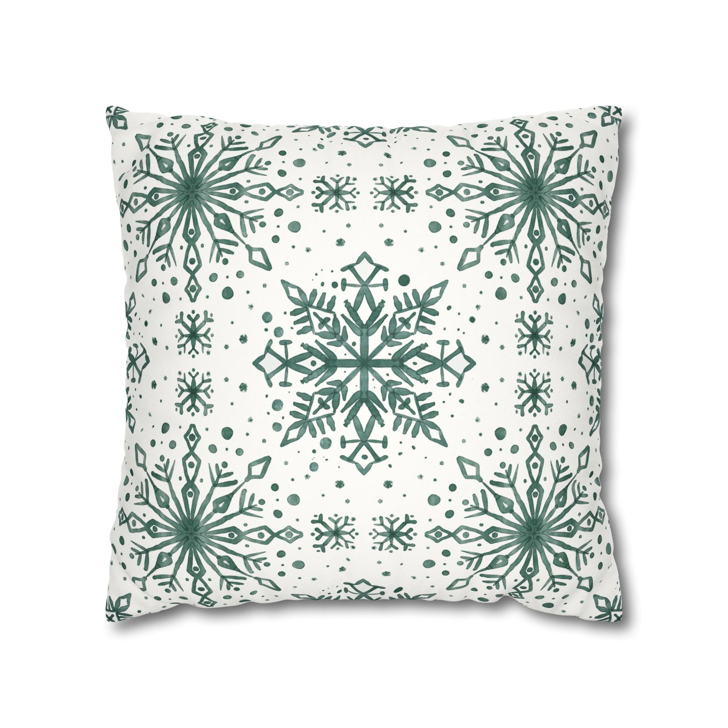 Pillowcase Watercolor Snowflake Design - Green and White