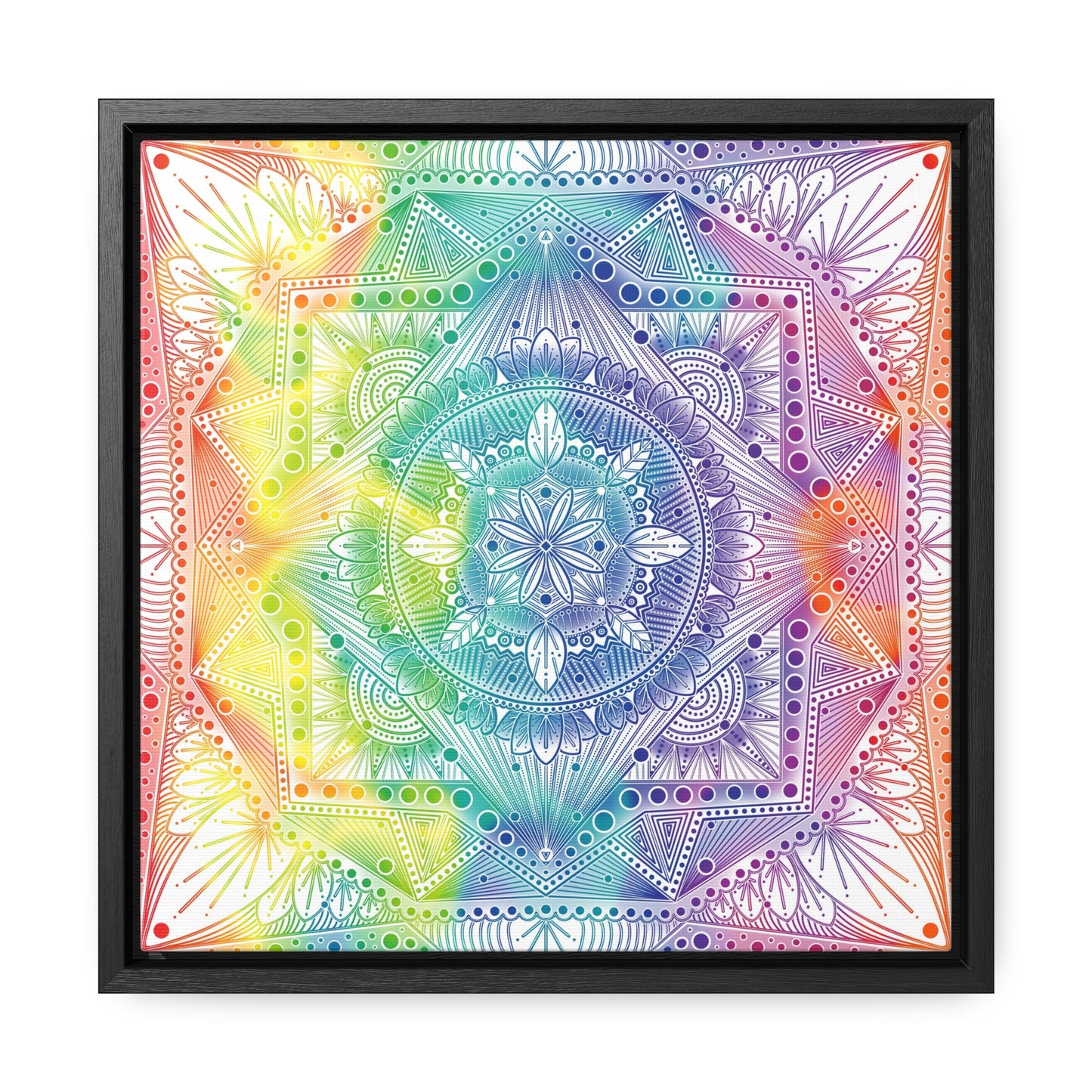 Canvas Prints, Holographic Rainbow Mandala Artwork, Square Frame, Psychedelic Wall Decor, Abstract Art Gift