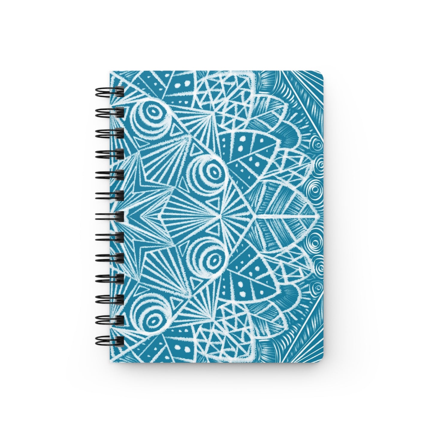 Mandala Spiral Bound Journal, Teal and White Notebook, Mandala Pattern Sketchbook, Artistic Journal, Boho Diary, Zen Planner