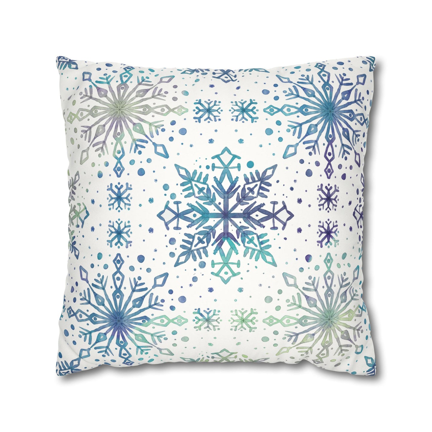 Pillowcase Watercolor Snowflake Design - Frosty teal, purple and green