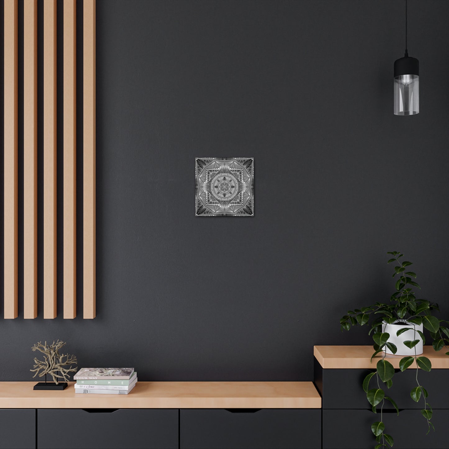 Square Canvas Print, Black and White Mandala Artwork by Anndria, Gallery Wall Decor, Minimalist Home Decoration, Zen Meditation Gift,