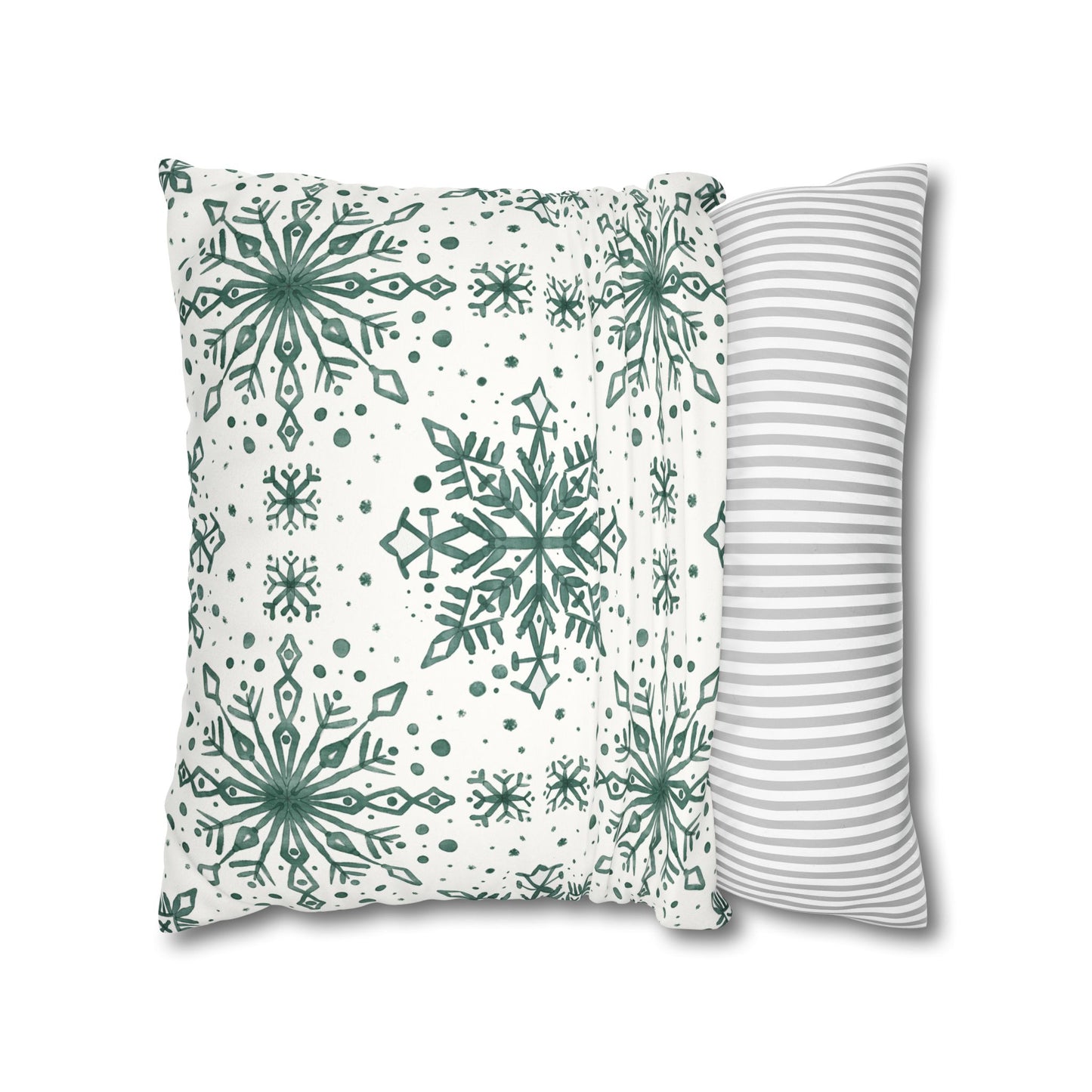 Pillowcase Watercolor Snowflake Design - Green and White