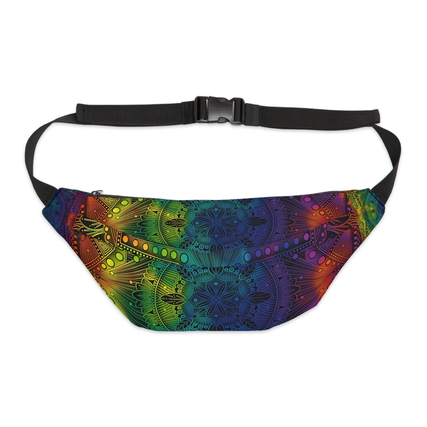Holographic Fanny Pack, Rainbow Mandala Waist Bag, Festival Accessory, Unique Design Hip Bag, Fashion Statement Belt Bag