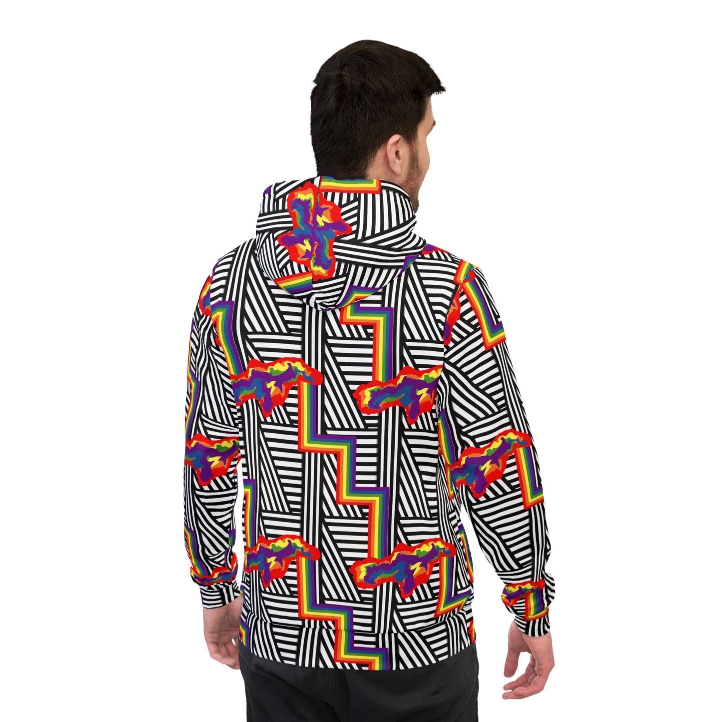 PRIDE Stylish Striped Athletic Hoodie - Modern Black & White Design for Active Lifestyles