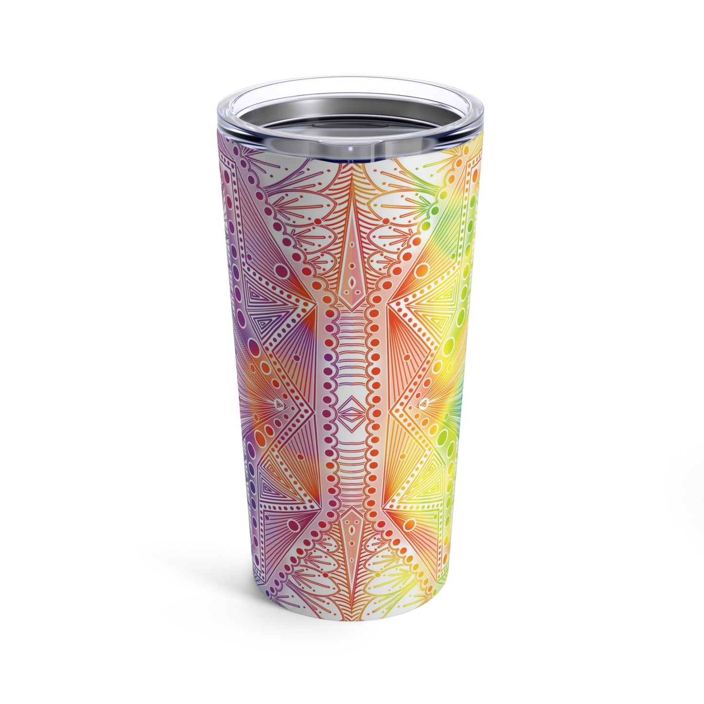 Holographic Mandala Tumbler, Rainbow Custom Cup, 20oz Stainless Steel Mug, Anndria Art, Unique Drinkware Gift, Festival Accessory