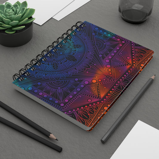 Psychedelic Spiral Bound Journal, Rainbow Mandala Design, Holographic Artwork by Anndria, Notebook, Sketchbook, Diary, Writing Journal,