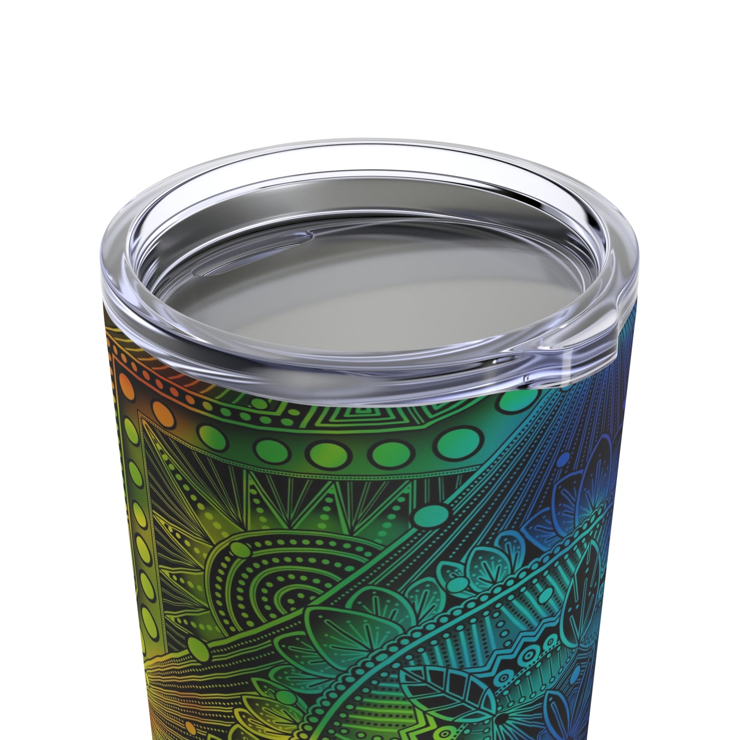 Holographic Mandala Tumbler, Rainbow Custom Cup, 20oz Stainless Steel Mug, Anndria Art, Unique Drinkware Gift, Festival Accessory