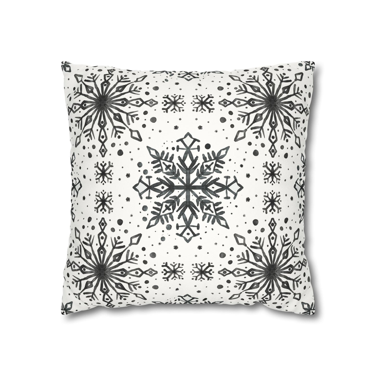 Pillowcase Watercolor Snowflake Design - Black and White