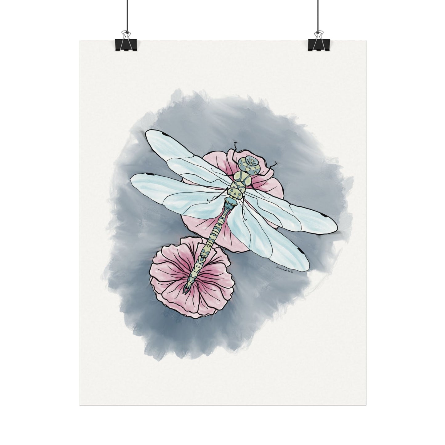 Matte Poster, Dragonfly Art Print, Textured Watercolor Wall Decor, Anndria Illustration, Unique Nature Art, Insect Drawing, Home Office