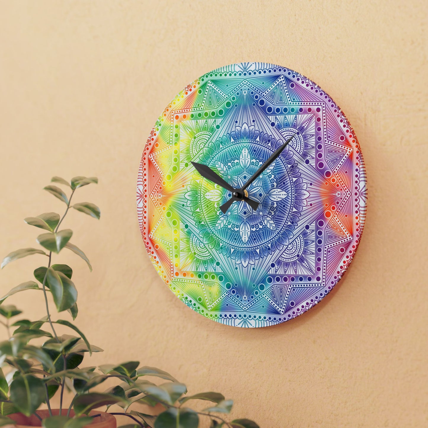 Mandala Wall Clock, Rainbow Holographic Acrylic Clock, Psychedelic Art, Colorful Home Decor, Unique Gift Idea, Anndria Design