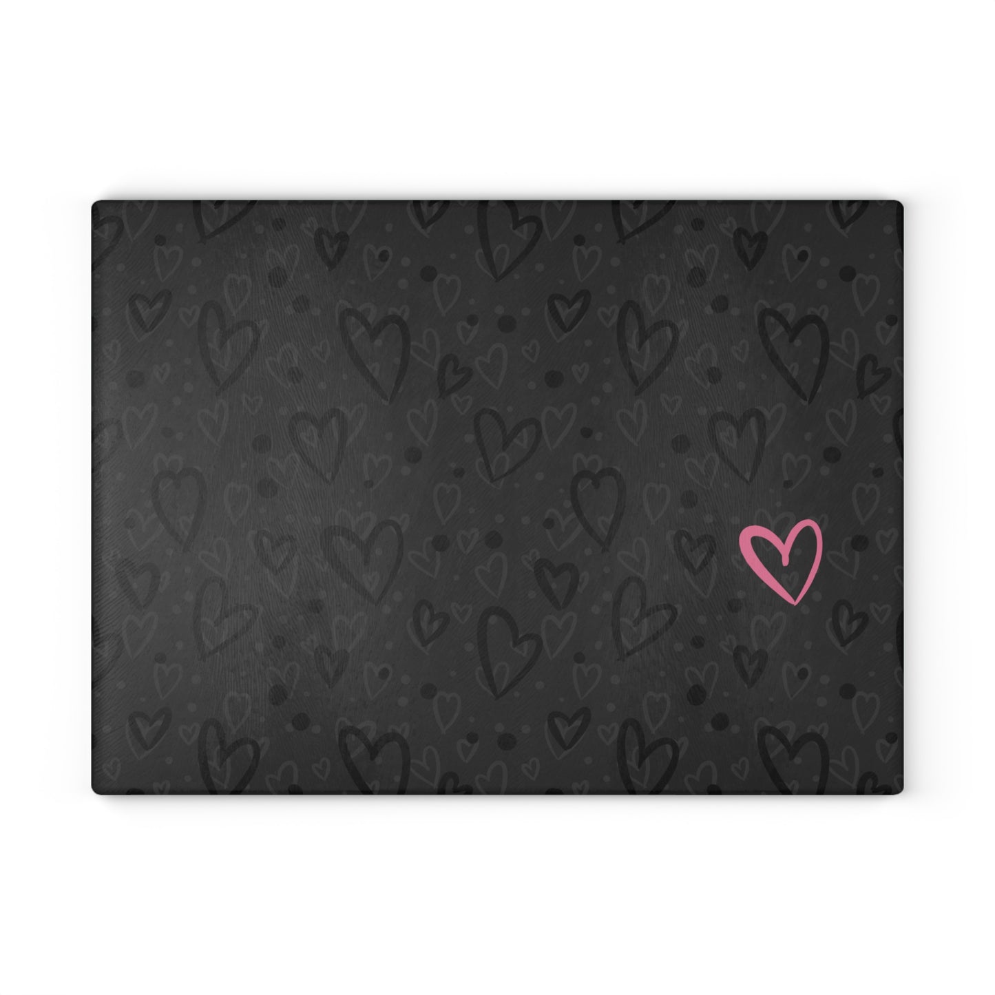 Cutting Board - Black Monochrome Heart Pattern with Pink Heart, Hand Drawn Design by Anndria, Millennial Gray Kitchen Decor