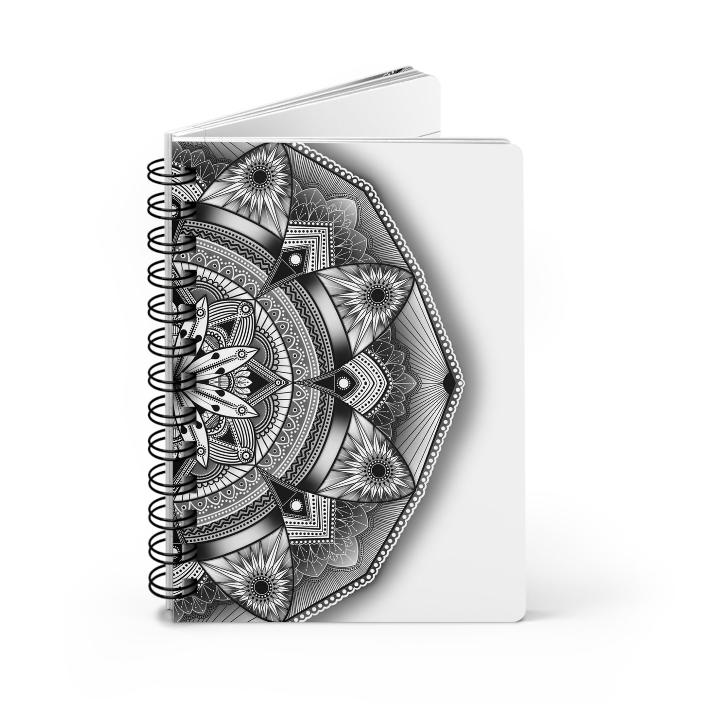 Mandala Spiral Bound Journal, Black and White Notebook, Mandala Pattern Sketchbook, Artistic Journal, Boho Diary, Zen Planner