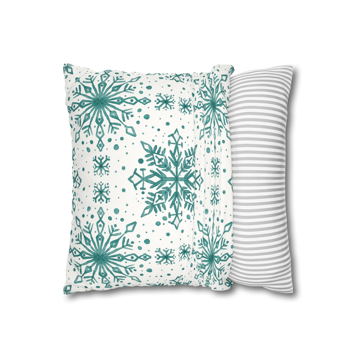 Pillowcase Watercolor Snowflake Design - Teal and White