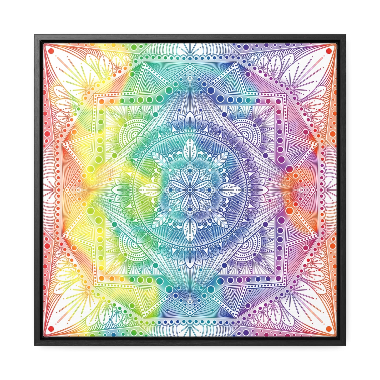 Canvas Prints, Holographic Rainbow Mandala Artwork, Square Frame, Psychedelic Wall Decor, Abstract Art Gift