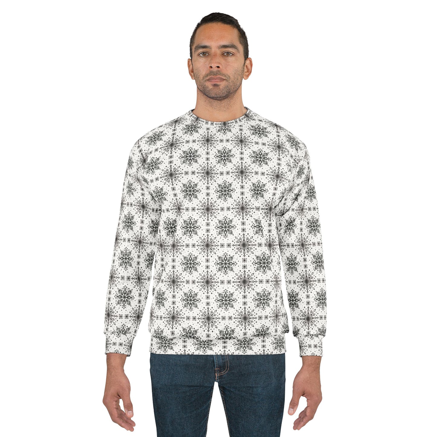 Snowflake Unisex Sweatshirt - Watercolor Design by Anndria - Black and White