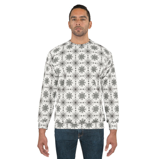 Snowflake Unisex Sweatshirt - Watercolor Design by Anndria - Black and White