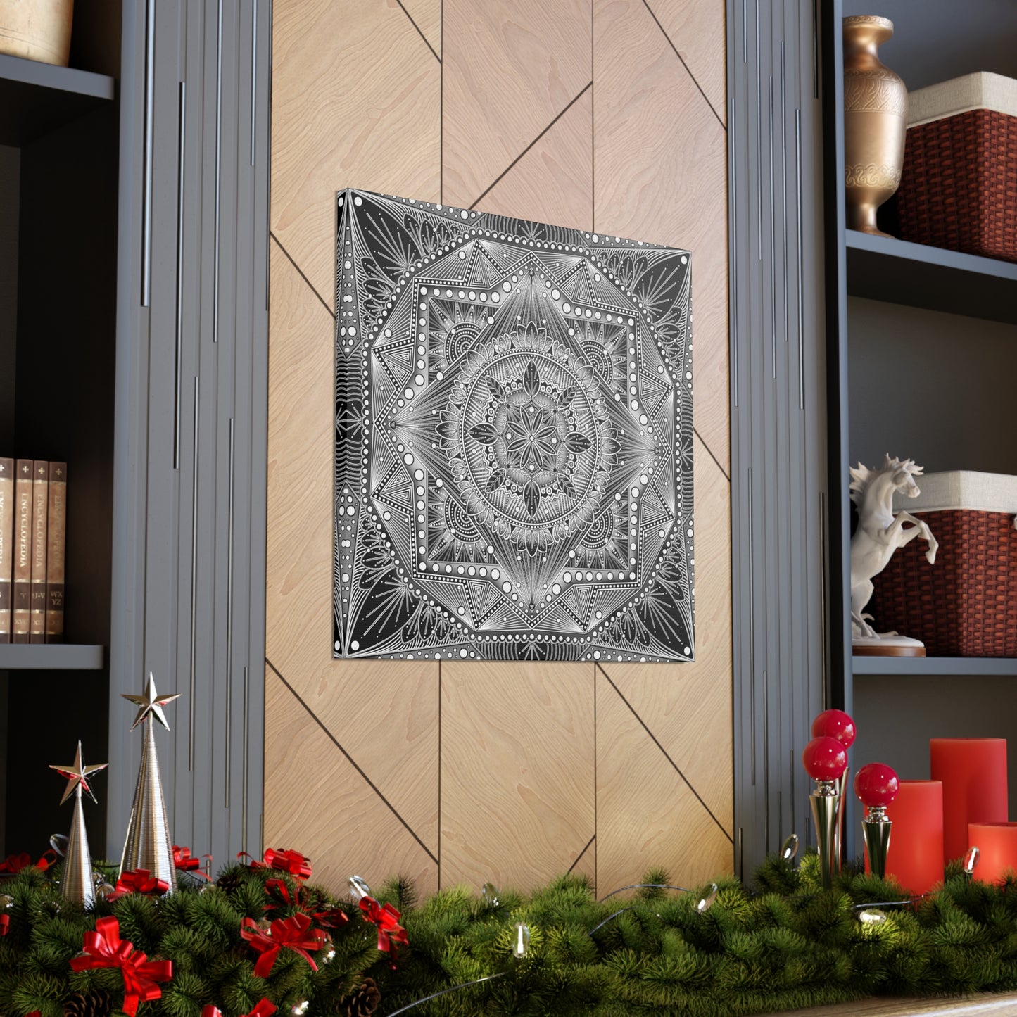 Square Canvas Print, Black and White Mandala Artwork by Anndria, Gallery Wall Decor, Minimalist Home Decoration, Zen Meditation Gift,