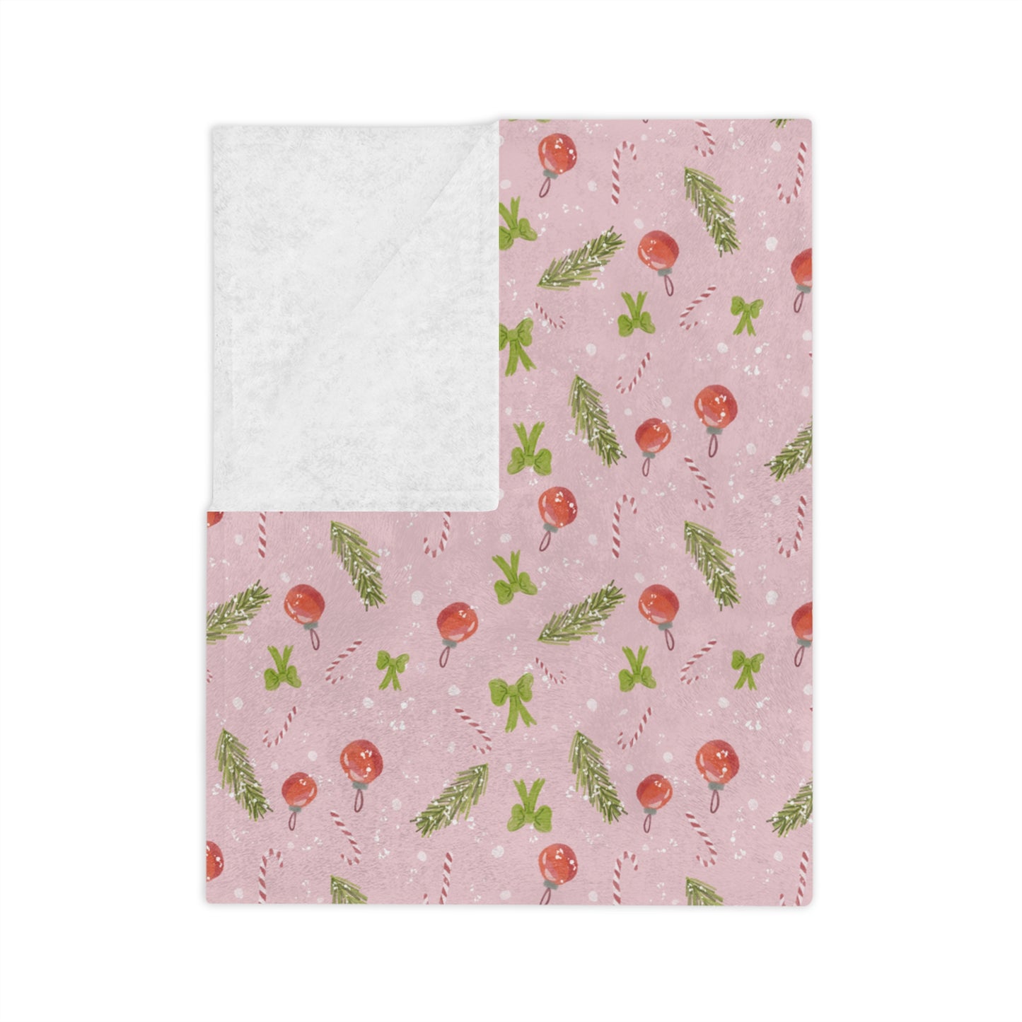 Velveteen Microfiber Blanket - Christmas Trim Pattern Watercolor Design - Pink