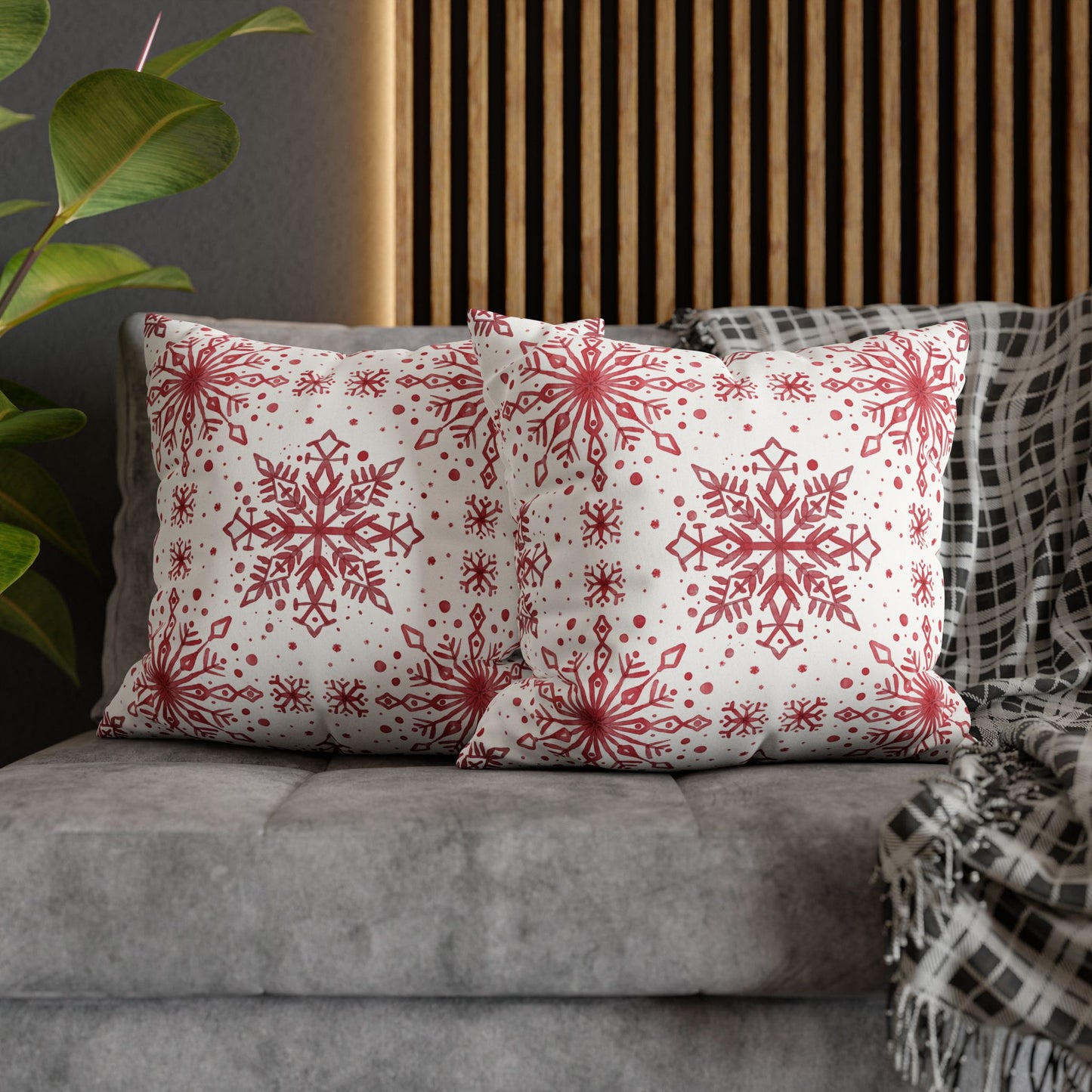 Pillowcase Watercolor Snowflake Design - Red and White