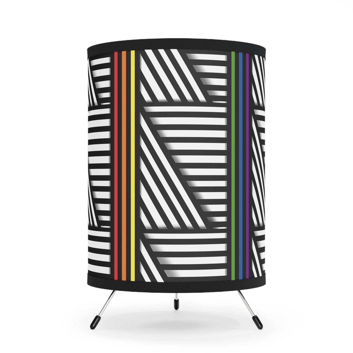 Modern Tripod Lamp with Geometric Pride Shade - High-Res Print, Perfect for Home Decor & Gifts