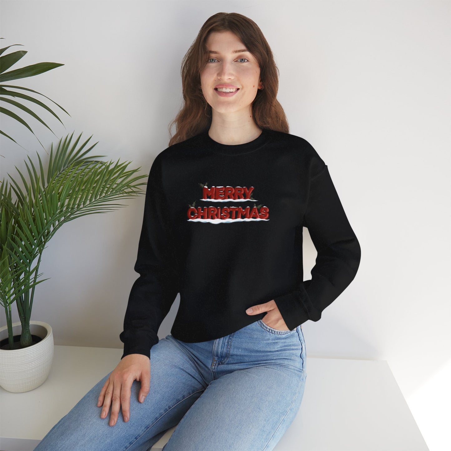 Merry Christmas with Snow and Holly - Unisex Sweatshirt