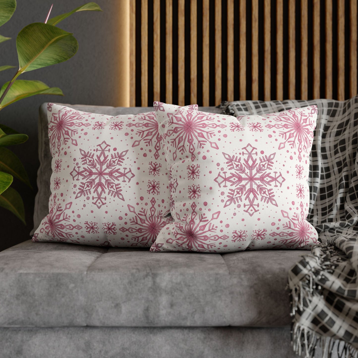 Pillowcase Watercolor Snowflake Design - Pink and White