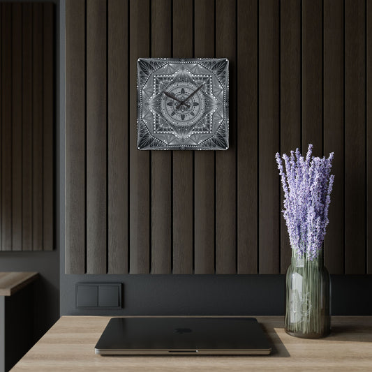 Mandala Wall Clock, Unique Acrylic Clock, Boho Home Decor, Hand Drawn Artwork, Modern Office Clock, Geometric Design Decor