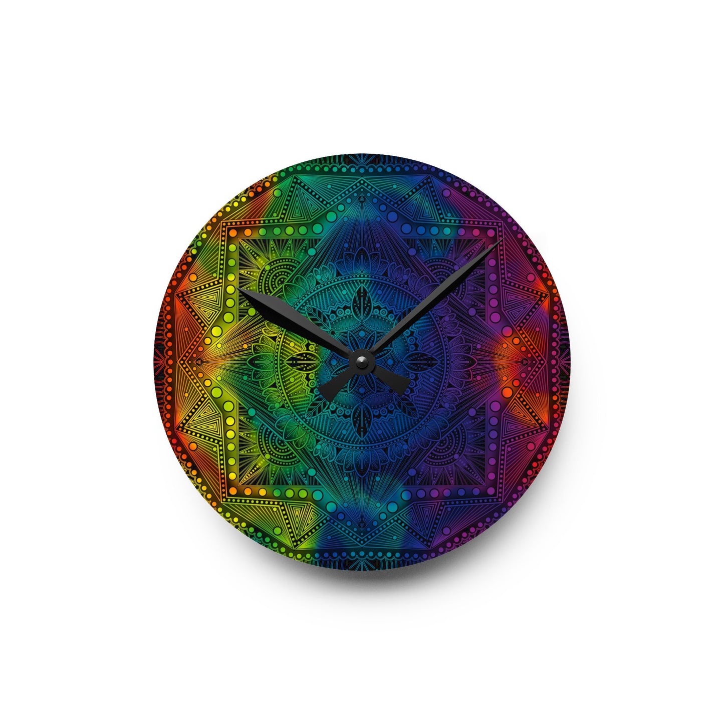 Mandala Wall Clock, Rainbow Holographic Acrylic Clock, Psychedelic Art, Colorful Home Decor, Unique Gift Idea, Anndria Design