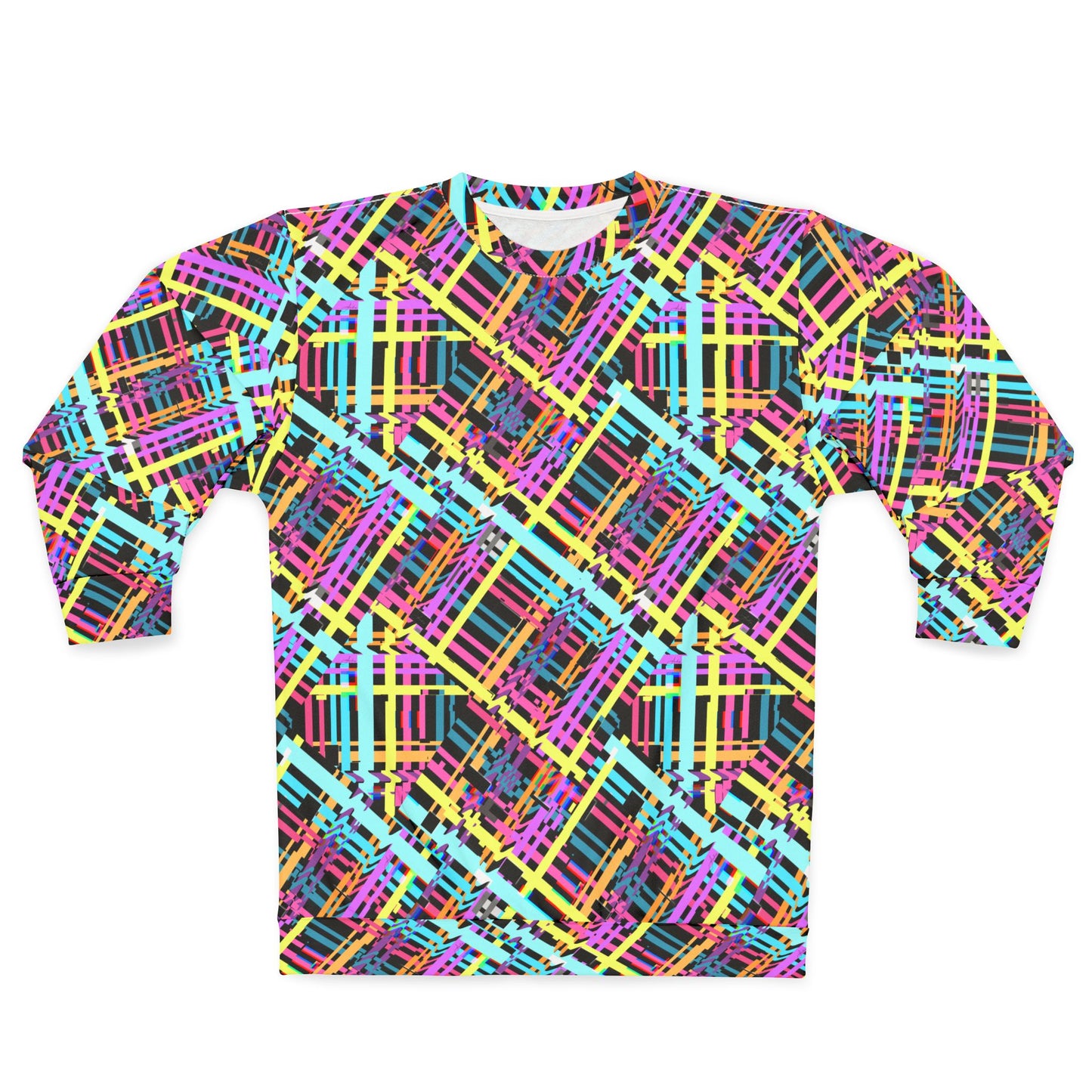 Vibrant Geometric Glitch Unisex Sweatshirt - Colorful Patterned Pullover for Casual Style